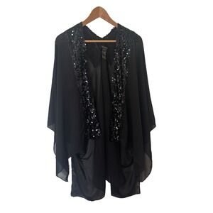 Marc New York Andrew Marc Black Chiffon Sequin Wrap Cardigan Shawl One Size